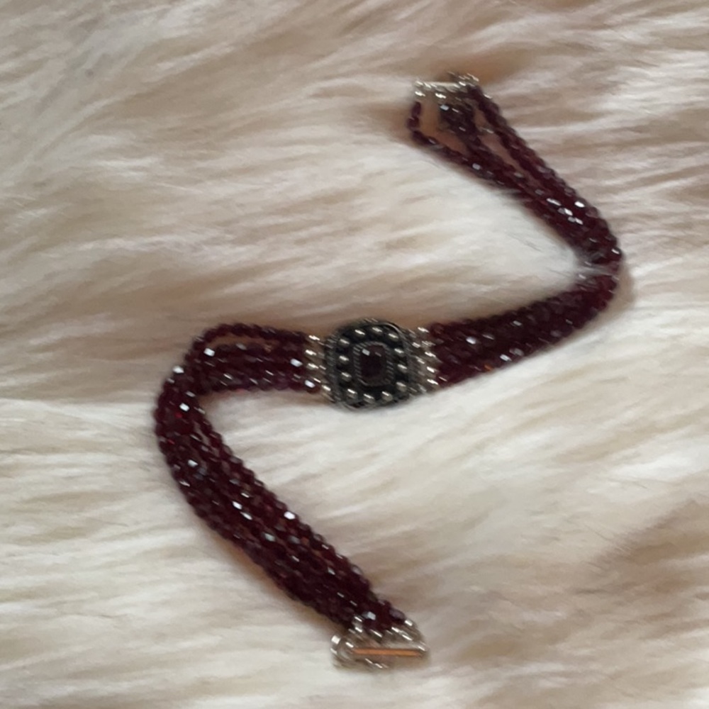 Ruby Colored Beaded Necklace And Bangle - image 4